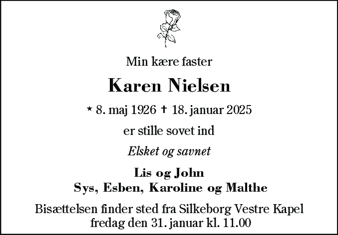 Dødsannonce for Karen Nielsen