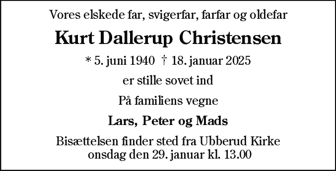 Dødsannonce for Kurt Dallerup Christensen