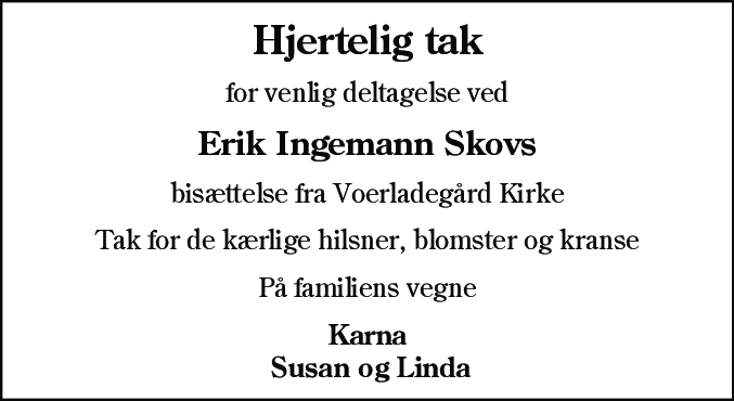 Dødsannonce for Erik Ingemann Skov