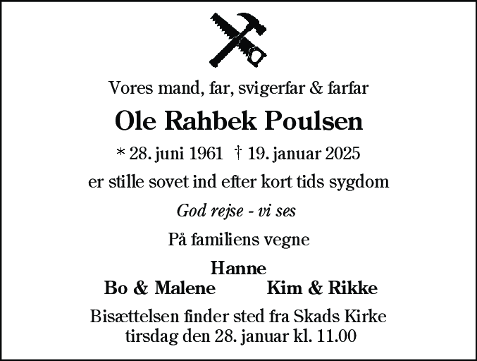Dødsannonce for Ole Rahbek Poulsen