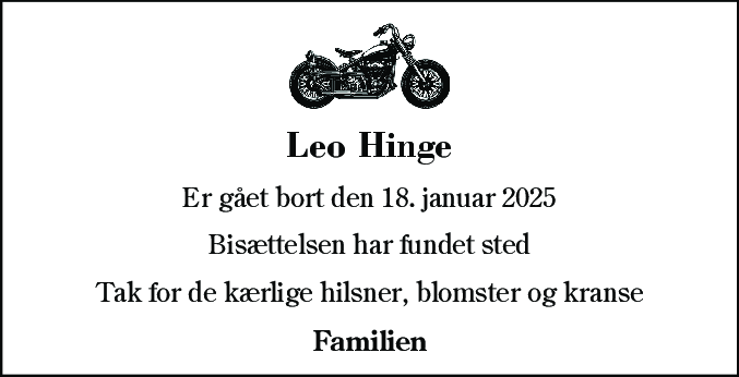 Dødsannonce for Leo Hinge