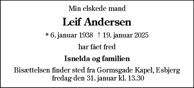 Dødsannonce for Leif Andersen