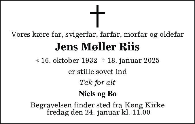 Dødsannonce for Jens Møller Riis
