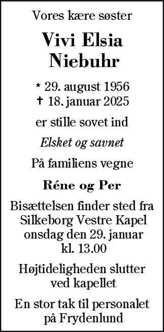 Dødsannonce for Vivi Elsia Niebuhr