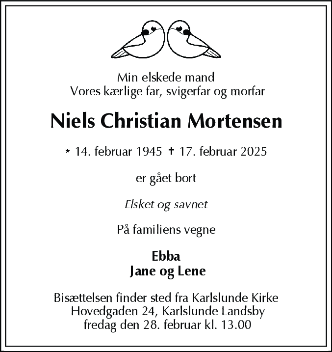 Dødsannonce for Niels Christian Mortensen