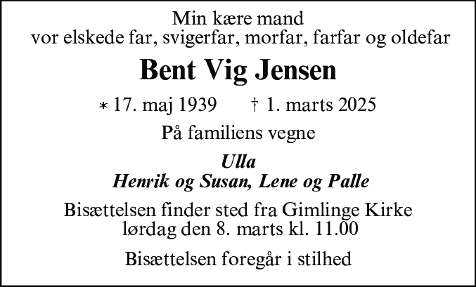 Dødsannonce for Bent Vig Jensen