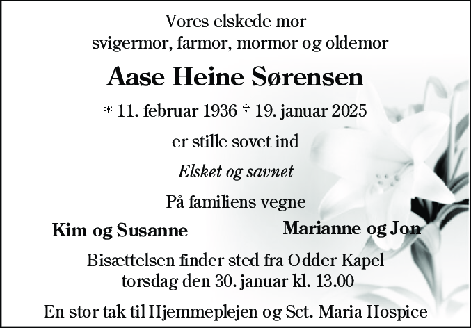Dødsannonce for Aase Heine Sørensen