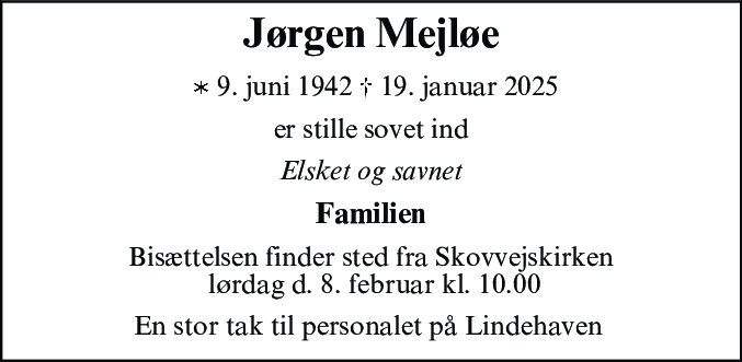 Dødsannonce for Jørgen Mejløe