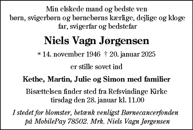 Dødsannonce for Niels Vagn Jørgensen