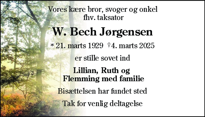 Dødsannonce for William Bech Jørgensen