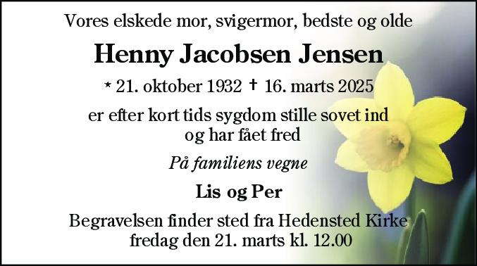 Dødsannonce for Henny Jacobsen Jensen