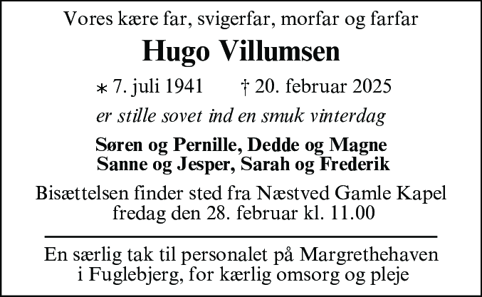 Dødsannonce for Karl Hugo Villumsen