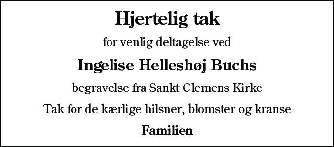Dødsannonce for Ingelise Helleshøj Buch