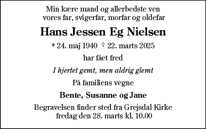 Dødsannonce for Hans Jessen Eg Nielsen