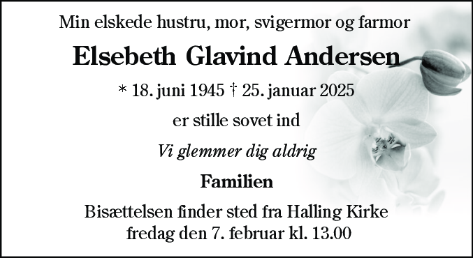 Dødsannonce for Elsebeth Glavind Andersen