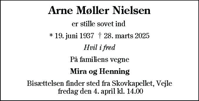 Dødsannonce for Arne Møller Nielsen