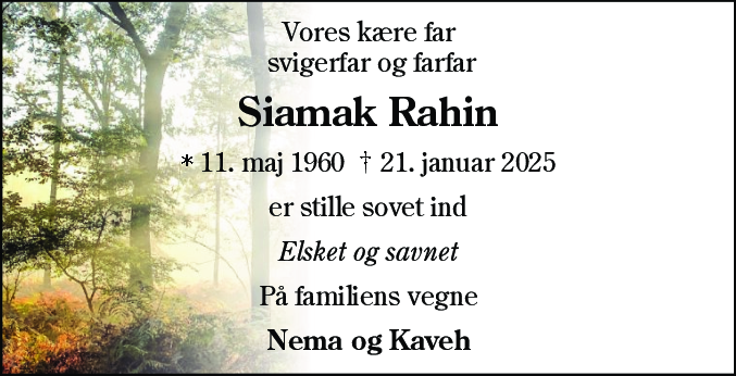 Dødsannonce for Siamak Rahin