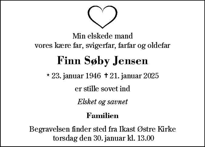 Dødsannonce for Finn Søby Jensen