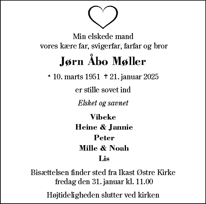 Dødsannonce for Jørn Åbo Møller