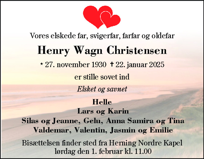 Dødsannonce for Henry Wagn Christensen