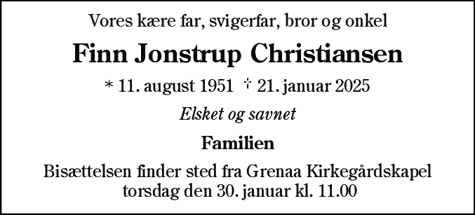 Dødsannonce for Finn Jonstrup Christiansen