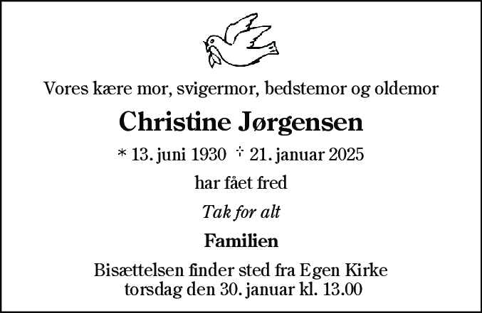 Dødsannonce for Christine Jørgensen
