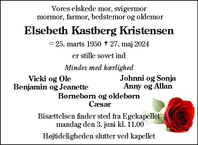 Dødsannonce for Elsebeth Kastberg Kristensen