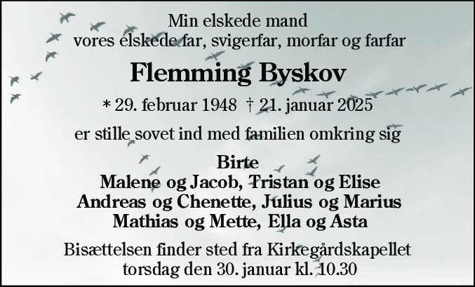 Dødsannonce for Flemming Byskov