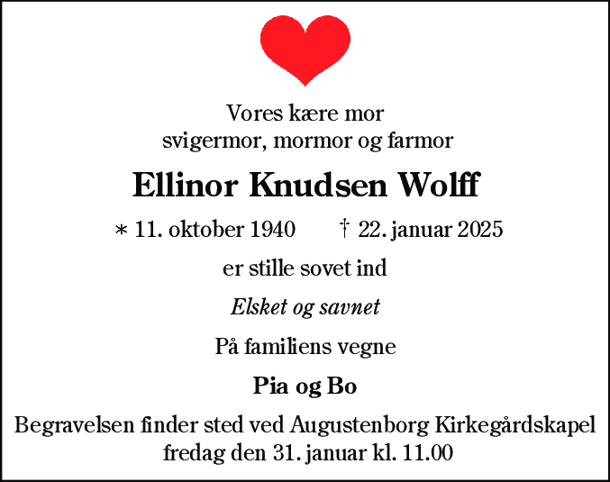 Dødsannonce for Ellinor Knudsen Wolff