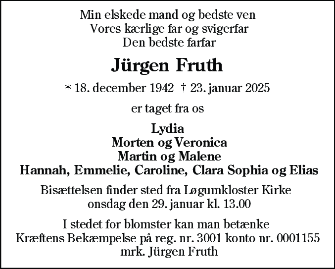 Dødsannonce for Jürgen Fruth