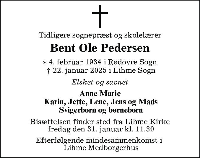 Dødsannonce for Bent Ole Pedersen