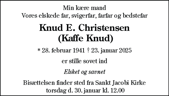 Dødsannonce for Knud Erik Skovgaard Nørlund Christensen