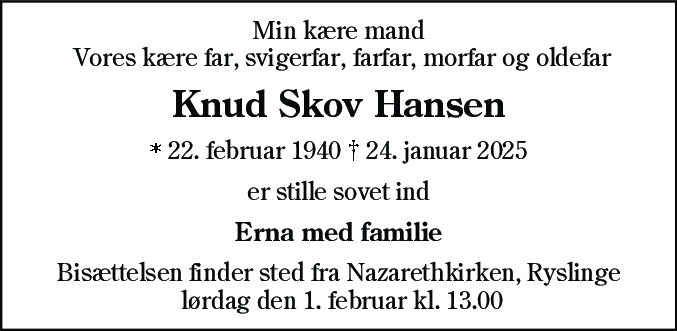 Dødsannonce for Knud Skov Hansen