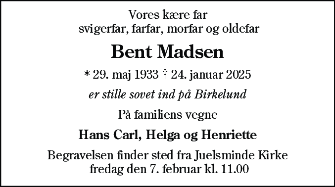Dødsannonce for Bent Madsen
