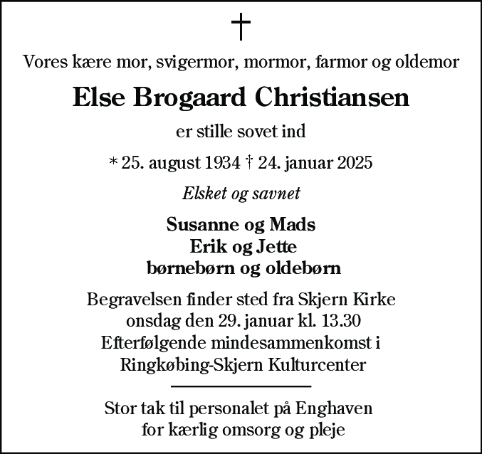 Dødsannonce for Else Brogaard Christiansen