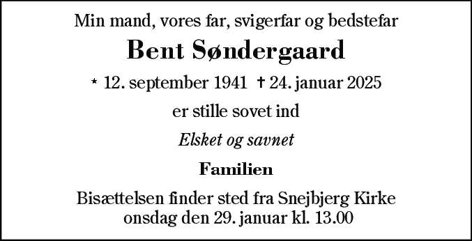 Dødsannonce for Bent Søndergaard