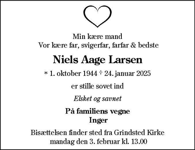 Dødsannonce for Niels Aage Larsen