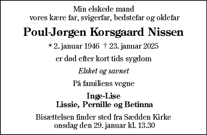 Dødsannonce for Poul-Jørgen Korsgaard Nissen