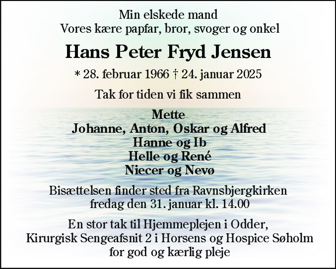 Dødsannonce for Hans Peter Fryd Jensen
