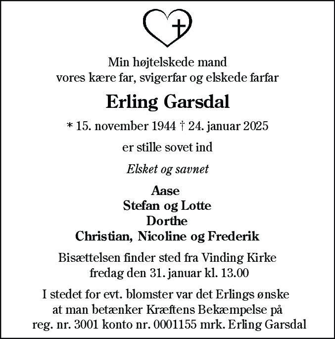 Dødsannonce for Erling Garsdal