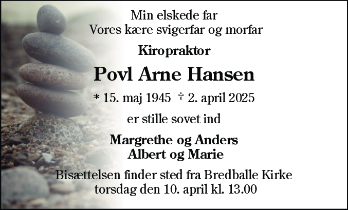 Dødsannonce for Povl Arne Hansen