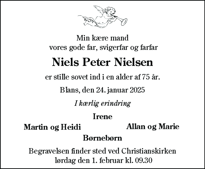 Dødsannonce for Niels Peter Nielsen