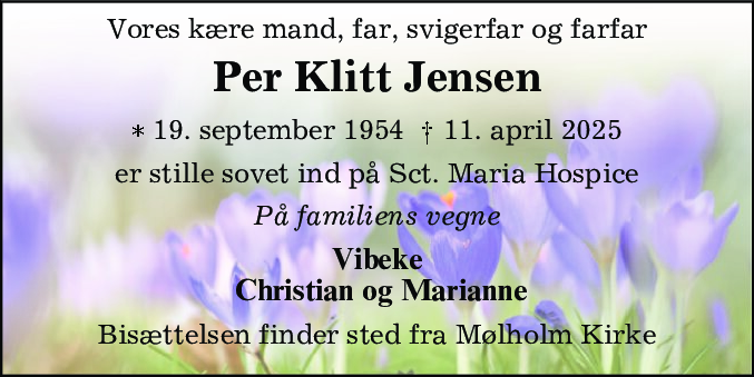 Dødsannonce for Per Klitt Jensen
