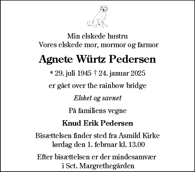 Dødsannonce for Agnete Würtz Pedersen