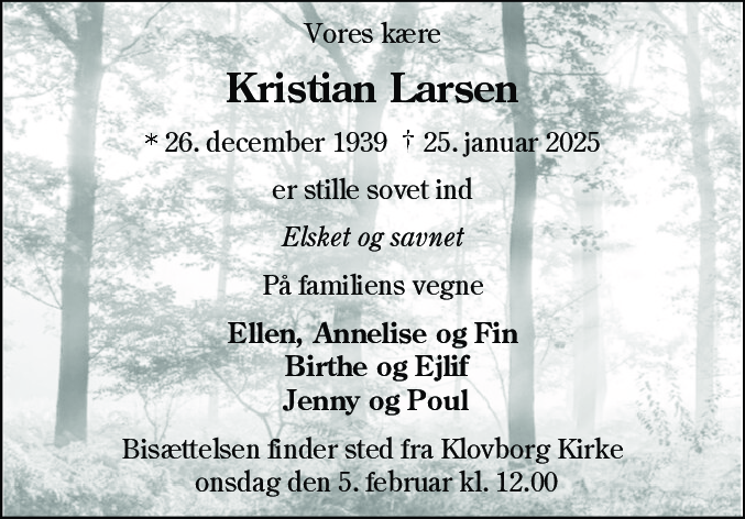 Dødsannonce for Kristian Larsen