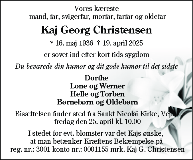 Dødsannonce for Kaj Georg Christensen