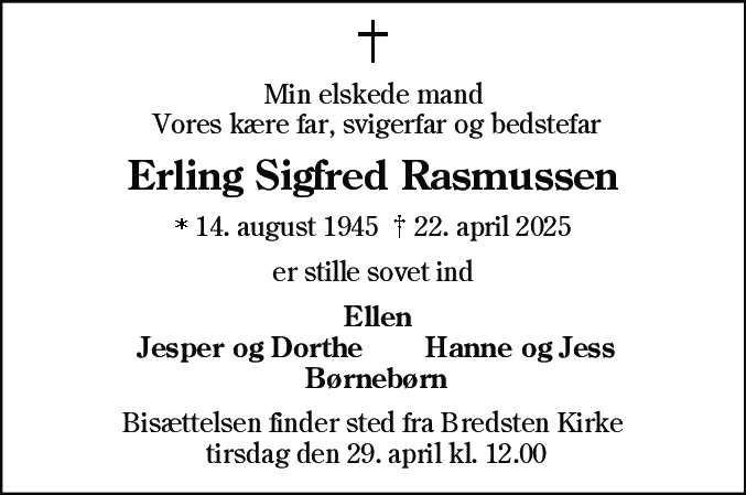 Dødsannonce for Erling Sigfred Rasmussen
