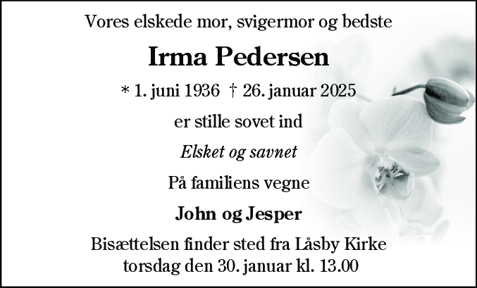 Dødsannonce for Irma Eskildsen Pedersen