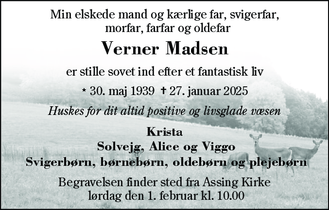 Dødsannonce for Verner Vilfred Madsen