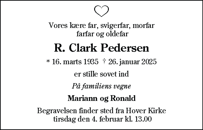 Dødsannonce for Rudolf Clark Pedersen